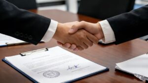 or service guarantee commitments, symbolizing trust, agreement reach, and the closing of the business process.