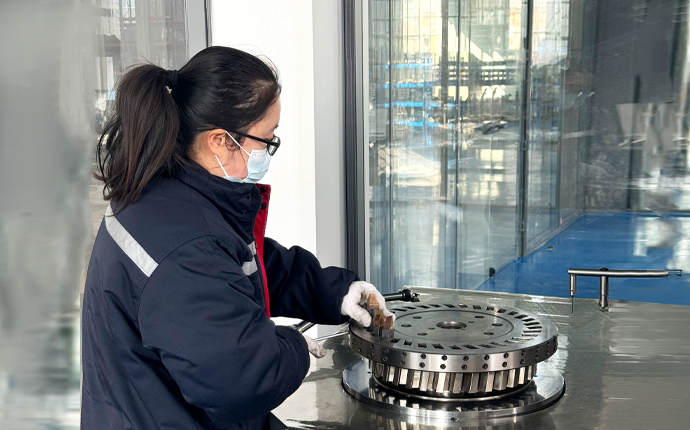 Engineer Inspecting bevel Gears