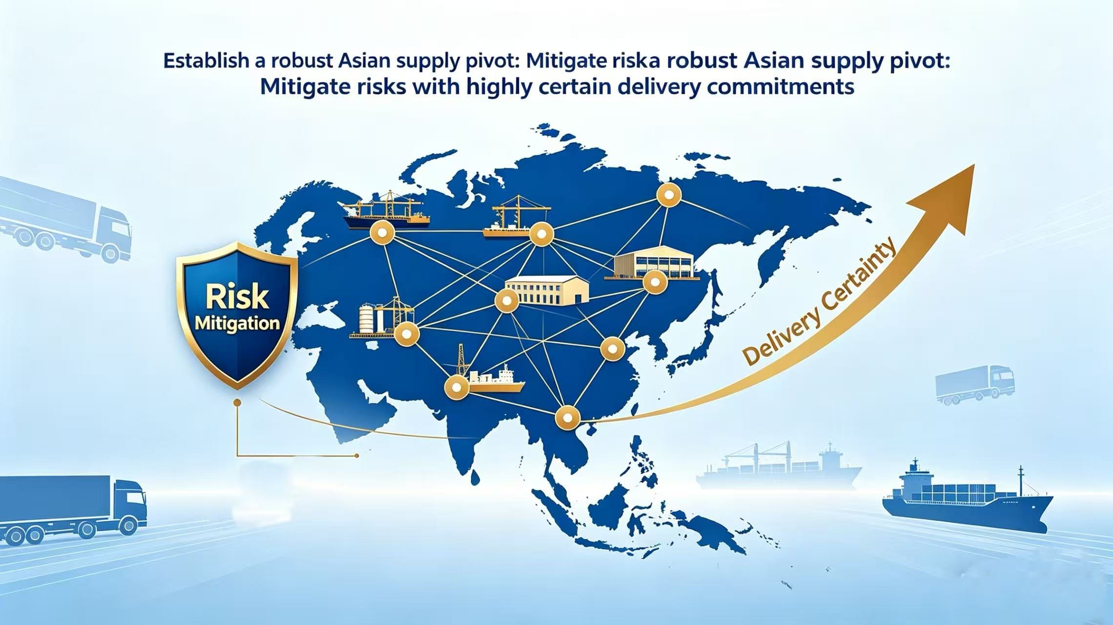 Infographic of a robust Asian supply pivot highlighting risk mitigation and certain delivery commitments worldwide.